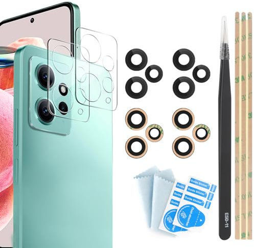 YHX-OU 2 Stück Kamera Linse Glas Ersatz für Xiaomi Redmi Note 12 4G Kameraglas hinten + 2 Stück für Xiaomi Redmi Note 12 4G Kamera Schutzfolie Linse Kameraschutz