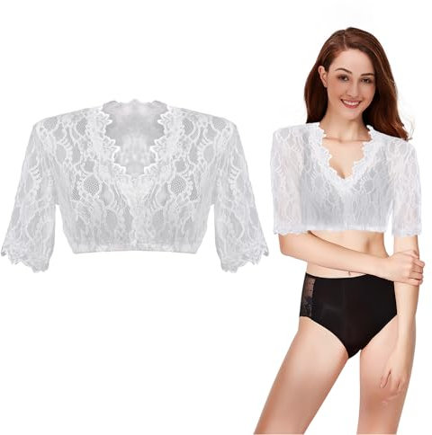 1 Piece Dress - Lace Top, Short Sleeve Crop Blouse, Mesh Tank Top - Half Sleeve Blouse (White)