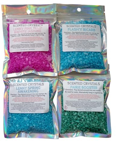 Set 4 Scented Crystals - Fresh Clean & Laundry Scents - Large 80g - For use in Oil Burner or Wax Warmer -Less Messy Wax Melt Alternative