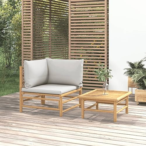 Faroom Gartenlounge Set Bambus Lounge Gartenmöbel Set Loungemöbel Set Bambus Balkon Lounge Sofa Outdoor Balkonmöbel Kleiner Gartengarnitur Sofagarnitur Hellgrau 2-TLG-Type-7