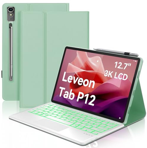 Tastiera per Lenovo Tab P12 Pro 12.7 2023, Custodia Tastiera per Lenovo P12, Cover Touchpad Tastiera Italiano Magnetica Retroilluminata Bluetooth per Lenovo P12 Pro Tablet (TB370FU), Verde Chiaro