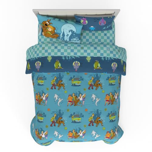Franco Scooby DOO Bedding 7-teiliges superweiches Wende-Bettwäsche-Set mit Kissenbezug, Queen-Size-Bett (offizielles Lizenzprodukt)