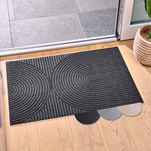 Blumtal Fußmatte 40x60 cm - rutschfeste Schmutzfangmatte - Fußabtreter Muster - Fußmatten Haustür - Türmatte aus langlebigem Polyester - Fußmatte innen/Schmutzfangmatte außen/Floor Mat Dunkelgrau