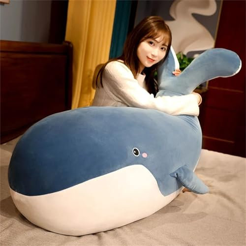 Walfisch Plüschtier Puppe Stofftier Niedlicher Wal Wurfkisse, für Kinder Mädchen Jungen Geburtstagsgeschenk TröSten Kuscheln Einschlafhilfe (50 cm,Blau)