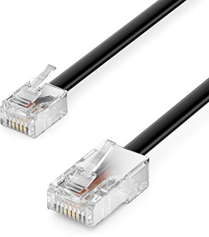deleyCON 50m Telefonkabel RJ11 auf RJ45 Modularkabel 99% Kupfer AWG 28 Flachkabel RJ11 Stecker zu RJ45 Netzwerk Stecker Telefondose Modem Router Fax ISDN DSL VDSL Internet Schwarz