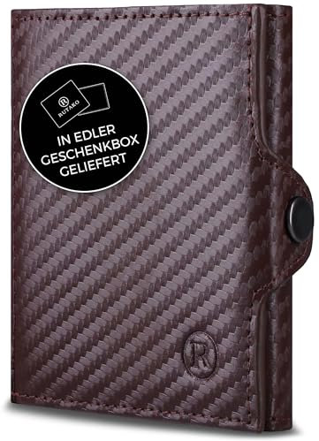 RUTAKO Slim Wallet mit XL Münzfach & RFID-Schutz - Kartenetui Herren & Damen - Kreditkartenetui klein - Mini Geldbörse - Portmonee Portemonnaie klein - Geldbeutel Carbon-Braun