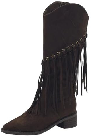 Generico Camperos Texani Donna Western Texani Scarponcini a Metà Polpaccio Stivali Donna Alti con Tacco Boots da Cowboy Cowgirl Stivaletti Donna Motociclista Stivaletto Cerniera a Punta Scarponcino