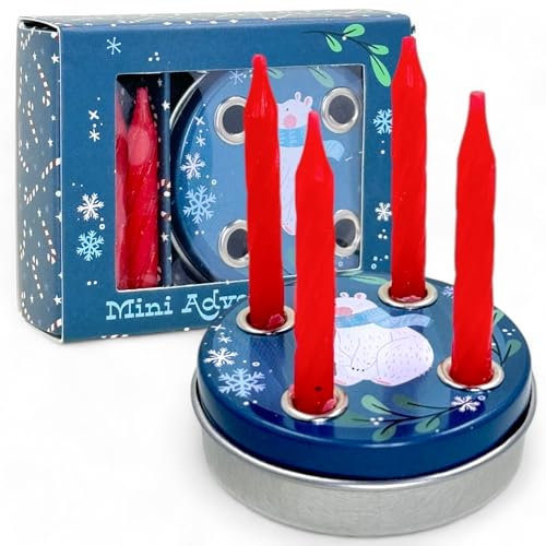 MIJOMA Advent to go: Pocket Adventskranz mit 4 roten Mini-Kerzen, Ideal für unterwegs, Traditionell und kompakt, Perfekt als Mitbringsel oder Geldgeschenkverpackung. (Motiv Eisbär)