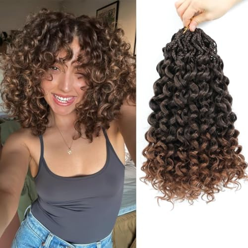 Gogo Curl Pre Twisted Crochet Hair 12 Inch 8 Packs Short Curly Crochet Hair for Women Pre Looped Sea Wave Water Wave Deep Wave Braiding Hair (12 inch, 1B/30)