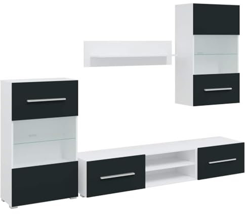 vidaXL 5-TLG. Wohnwand mit LED-Beleuchtung Matt Indigo Holzwerkstoff, TV-Möbel, Medienwand, Medienschrank, Schrankwand, Anbauwand, Entertainment-Möbel