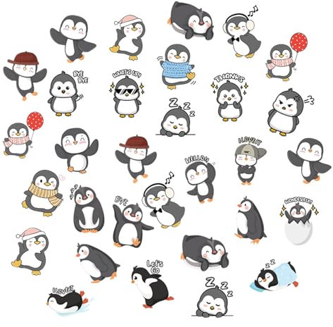 Mrltau 92 Pcs süße Sticker Pinguin, Penguin Aufkleber, Kindle Sticker Tiere, Sticker Kinder, Aufkleber Kinder, Laptop Sticker Set, Stickers for Kids, Sticker Kindle Hülle, Cute Sticker