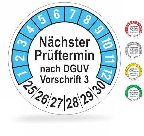 beihaasnatuerlich® 560 Stck Prüfplaketten Nächster Prüftermin, 20 mm Ø, Prüfetiketten nach DGUV V3, 2025-2030, Prüfaufkleber, E-Check Prüfetikett, Plakette für Elektrogeräte (Blau, 5 Bogen)