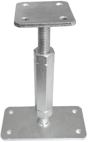 1x Pfostenträger Typ P höhenverstellbar 140–200 mm – Stahl verzinkt Pfostenhalter 80x80 mm, Grundplatte 160x80 mm, Pfostenschuh mit Kontermutter M20