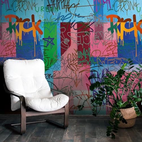 Profhome Grafische Tapete 398241-GU Vliestapete blau gelb grün pink Fototapete 0,53 m x 8,80 m / 4,45 m2