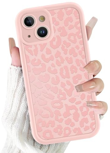 ZhuoFan Hülle für iPhone 13 6,1”, Aesthetic Leopard Muster Handyhülle Rosa Matte Schutzhülle Weich Silikon Dünn TPU Case Stoßfest Kratzfest Bumper Cover, 03