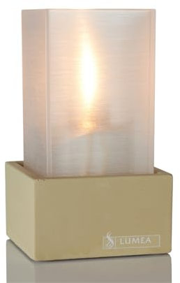 Lumea 1008/1125 Tischlicht Nova weiß mit Unterteil Beton Sahara inkl. Flüssigwachskerze und Feuerzeug | Windlicht Acryl inkl. Kerze & Feuerzeug | Brenndauer 40 Std.| Für Indoor & Outdoor, Höhe: 14 cm