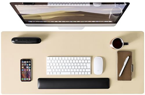 Abalter Schreibtischunterlage 80x40cm, PU-Leder Tischunterlage wasserdicht & rutschfest, XXL Mousepad Schreibunterlage, Schreibtischmatte für Büro & Home Office (Beige)