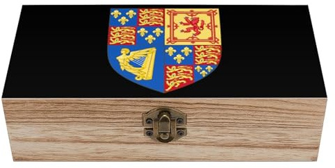 SMAZDFXX Aufbewahrungsbox aus Holz mit dem königlichen Wappen von England, mit Klappdeckel und Frontverschluss, Andenkentruhe, Heimdekoration