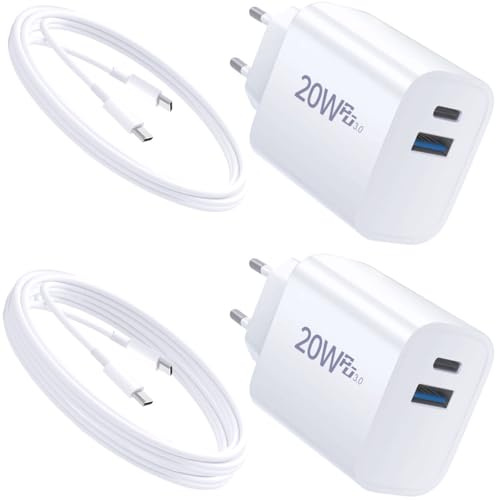 20W USB C Ladegerät mit Ladekabel(1M+ 2M) Schnellladegerät | USB-C Charger Netzteil Dual-Port (A+C) Kompatibel mit iPhone 16 14 Pro Max 13 12 11,Samsung Galaxy S25 S24 S23 Ultra
