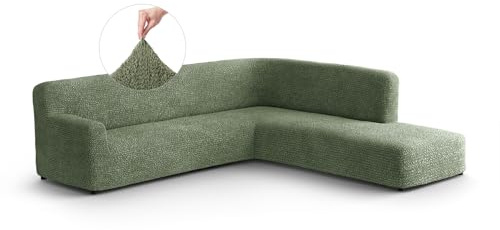 PAULATO - Ecksofa-Husse mit rechter Halbinsel aus einfarbiger Mikrofaser (gesehen von vorne), bi-elastisches, kratzfestes und maschinenwaschbares Gewebe, patentierte Made in Italy - Grün