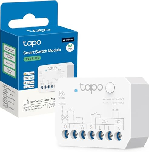 Tapo S110E WLAN und Bluetooth Smart Relaisschalter, Dry/Wet Contact, 1 Kanal, 10A, Lichtschalter, Garagentoröffner, Energieerfassung, Kompatibel Mit Alexa, Matter, Kein Hub Erforderlich