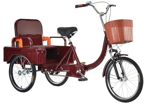 LSQXSS Dreirad-Cruiser mit klappbarem Sitzbezug für Passagiere und Gepäck, Verstellbarer Sattelstütze, 20-Zoll-Geländerädern, Erwachsenen-Dreirad mit Vorderradfederung, Zweikettenantrieb