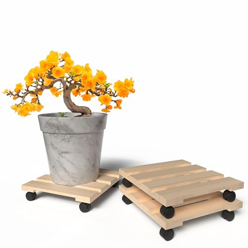 BigDean 3 Pflanzenroller Holz Eckig 30 cm 120 Kg belastbar Rolluntersetzer
