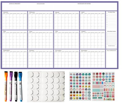 Whiteboard Monatsplaner Kalender, Jahreskalender 2026 Wandkalender Abwischbar, Wochenplaner Abwischbar Zum Aufhängen, Jahresplaner Mit Marker & Sticker Für Zuhause, Büro, Haushalt, Teams, Schule