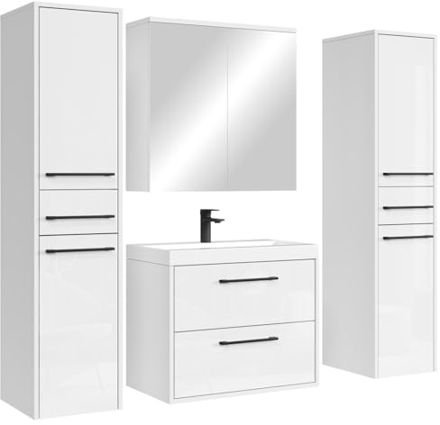 Badezimmer Badmöbel set Florence (Hochglanz Weiß, Florence XL)