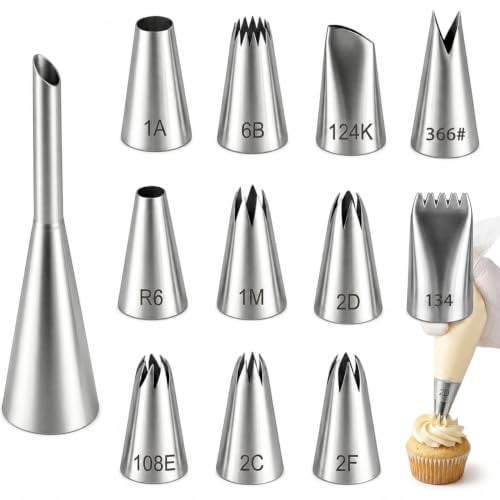 12 pièces de douilles à pâtisserie en acier inoxydable, grandes douilles pour poche à douille, douilles professionnelles pour décorer les gâteaux, cupcakes et muffins, accessoires de pâtisserie