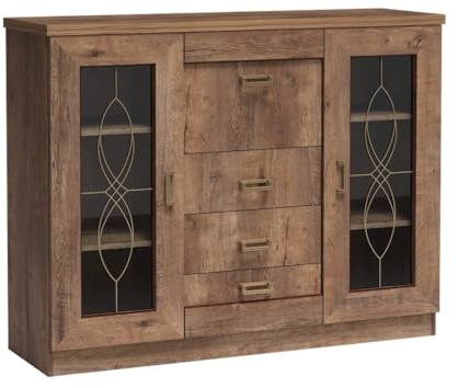 Masseno Kommode Udine 140 cm Sideboard mit 3 Schubladen und 3 Türen für Wohnzimmer Schlafzimmer Modern 140x44x110 cm Braun