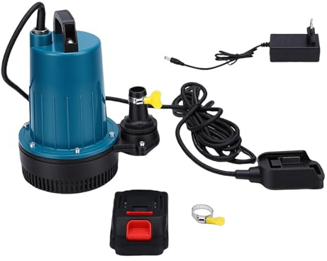 ViaGasaFamido Pompe à Eau Submersible sans Fil 1003 GPH Pompe à Eau Alimentée par Batterie 2000 MAh Li Ion de Puisard Portable pour Piscine Spa Jardin avec Réglages de Minuterie Réglables (Prise UE)
