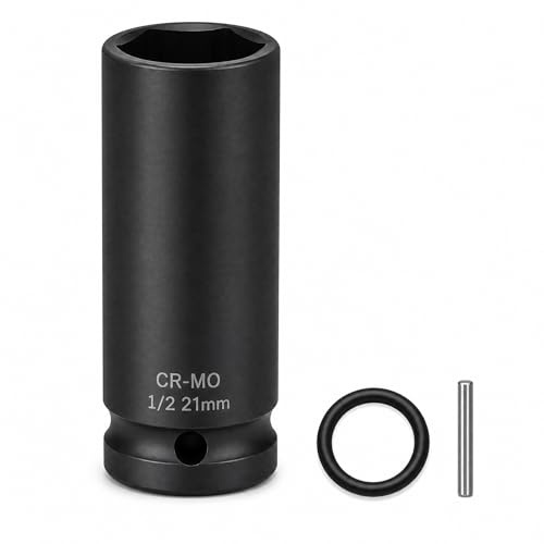 21mm Scaffolding Impact Socket 1/2 Drive, Scaffolding Deep Socket 78mm CR-MO Steel with Retaining Pin and O-Ring, Scaffold Socket for Long Bolts and Clamp Installation