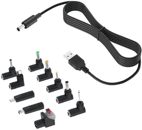 Newding USB Kabel auf 5V DC Hohlstecker 10 in 1 Stecker, Universal Netzkabel mit 5,5x2,5mm 4,0x1,7mm 3,5x1,35mm 3,0x1,1mm 2,5x0,7mm 2,5mm-Audio LED-Anschlüsse Micro USB Typ-C Mini USB