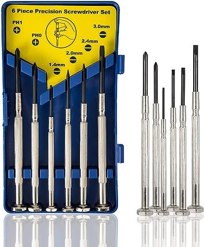 6Pcs Mini Screwdriver Set, Eyeglass Repair Screwdriver, Precision Repair Tool Kit with 6 Different Size Flathead and Philips Screwdrivers, Ideal for Watch, Jewelers