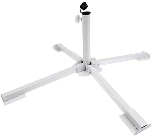 Aurora Store Base Pieghevole per Ombrellone a Palo Centrale Stand Treppiede Supporto in Metallo Colore Bianco Adatto per Ombrelloni di 34/38 mm Dimensioni Aperto 84 x 84 x 30 cm