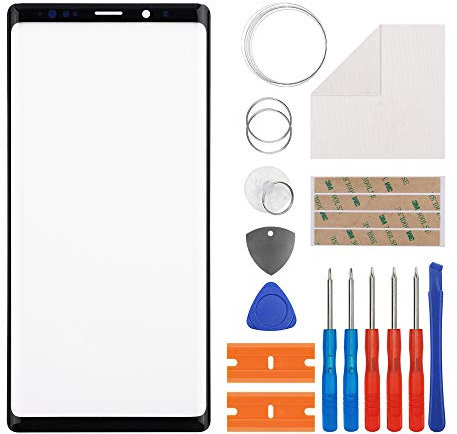 Duotipa Pantalla de cristal frontal de reparación compatible con Samsung Galaxy Note 9 SM-N960F SM-N9600 de 6,4 pulgadas + herramientas (no incluye pantalla ni digitalizador táctil) con adhesivo OCA
