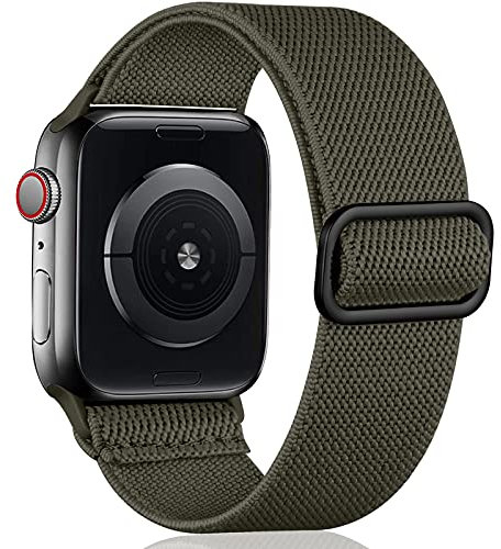Oielai Solo Loop Strap Compatible with Apple Watch Strap 46mm 44mm 45mm 42mm 49mm, Adjustable Nylon Braided Sport Replacement Strap for iWatch SE Series 10/9/Ultra/8/7/6/5/4/3/2/1, Army Green
