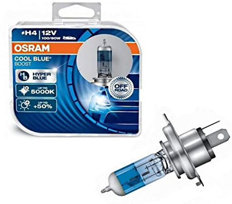 2x H4 100/90W 12V Osra.m Cool Blue Boost Hyper Blue 5000K 62193CBB-HCB Super Weiß Xenon Look Ersatz Halogen Birne für Scheinwerfer, Fernlicht, Abblendlicht, Nebelleuchte vorne - Off-Road