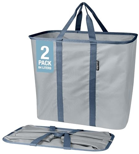 CleverMade Collapsible Laundry Caddy, Large Foldable Clothes Hamper Bag, Laundry Tote Carry All Bin XL Pop-Up Storage Basket with Handles, Grey/Dusty Slate, 2 Pack
