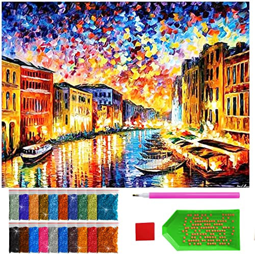 ARTULIO Diamond Painting Set - Märchenhaftes nächtliches Venedig - 30x40 cm – 5D Diamant Painting Bilder, Diamond Painting Erwachsene