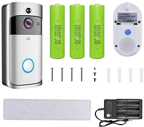 Video Doorbell Wireless with Chime & Three Batteries & Battery Charger Video Doorbell Camera Wireless - PIR Motion Detection 720P Visual 120°Wide-Angle Lens Home Security Camera - Battery-Powered
