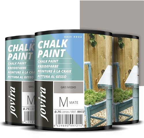 JOVIRA PINTURAS Pintura Tiza - Chalk Paint al Agua Mate. Renueva tus muebles con creatividad. (3x750 Mililitros, Gris Medio)