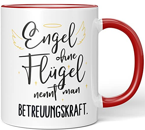 JUNIWORDS Tasse, Engel ohne Flügel nennt man Betreuungskraft, Rot (5155964)