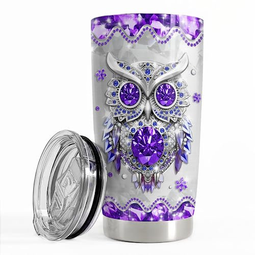 SANDJEST Owls Gifts for Women Girls Owl Tumbler 20oz Jewelry Drawings Stainless Steel Insulated Tumblers Coffee Travel Mug Cup Gift for Birthday Christmas
