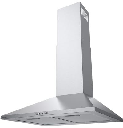 Hermitlux Hottes Aspirante 60cm avec Débit d'air de 350m³/h, Hotte Cuisine avec Filtre à Charbon Actif, 3 Vitesse, Eclairage LED, 54dB, Inox