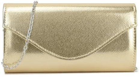 UShopUK Metallic Shiny Faux Leather Bridal Prom Wedding Evening Clutch Party Purse Hand Bag (Gold)