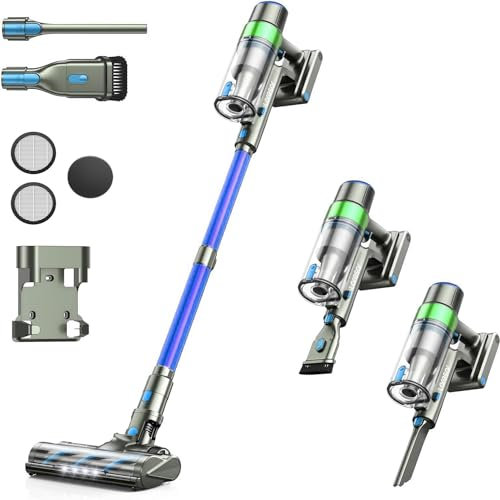 Laresar Aspirapolvere Senza Fili 38kPa/450W Scopa Elettrica Senza Filo Potente Standby 55Mins Aspirapolvere e Aspira Briciole Anti-Avvolgimento per Pavimenti/Tappeti,1,5L