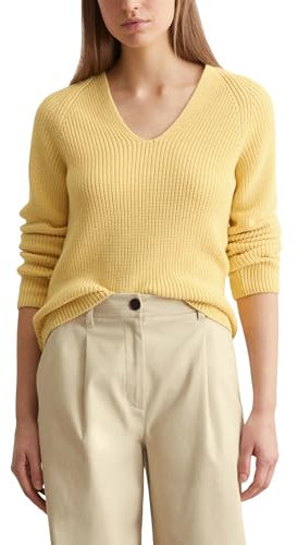 Marc O'Polo Damen Strickpullover aus Bio-Baumwolle mit V-Ausschnitt, Gelb (Creamy Yellow), M