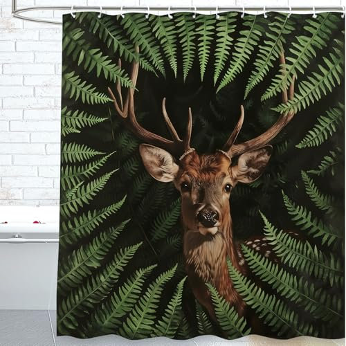 cromcu Farn-Duschvorhang für Badezimmer mit 12 Haken, Polyester, maschinenwaschbar, wasserdicht, 183 x 183 cm, für Kinder und Erwachsene
